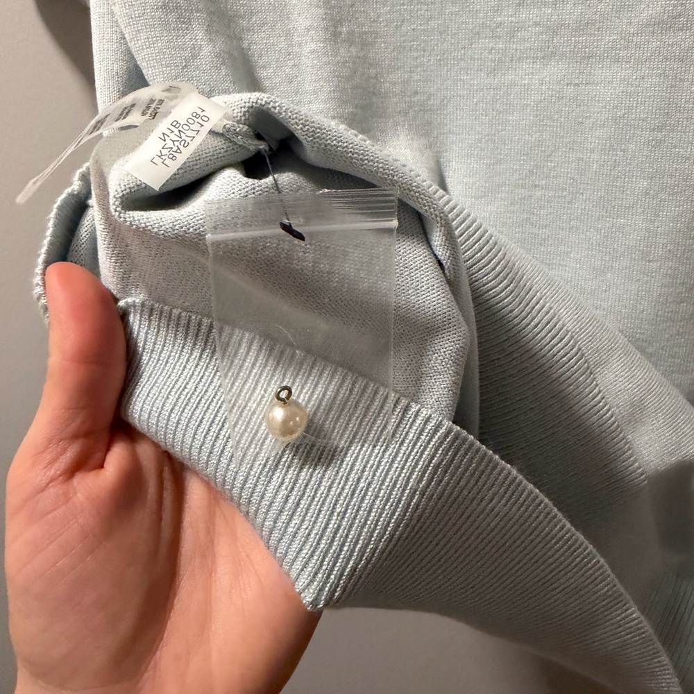 NWT Karl Lagerfeld Light Blue Pearl-Embellished Top, Sz S - Picture 7 of 8